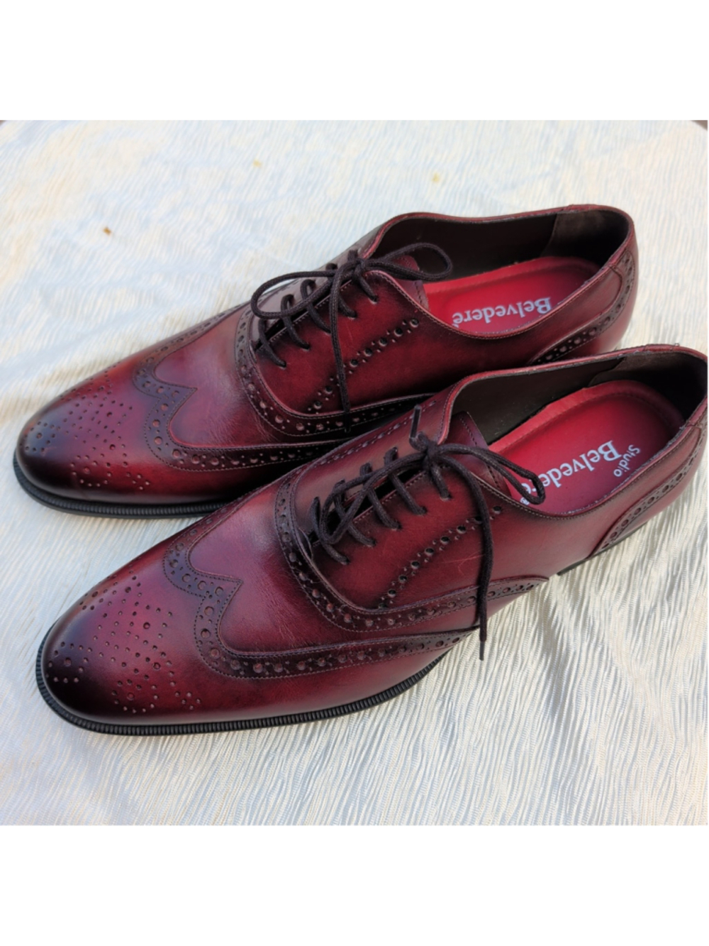 Belvedere Barcelona Wingtip Oxfords Deep Wine Leather Men's Size 9
